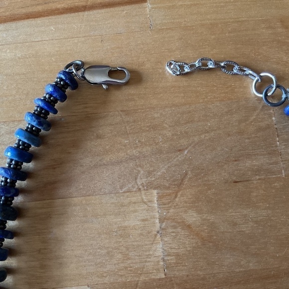 VINTAGE Sterling Silver 925 LAPIS LAZULI GREEK DESIGN NECKLACE - Picture 4 of 9